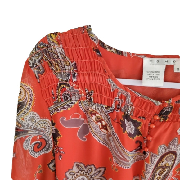 2/$35 Sale COMO Design Bohemian Orange Paisley Print Flowy Top Size S (8-10)EUC - Picture 2 of 11